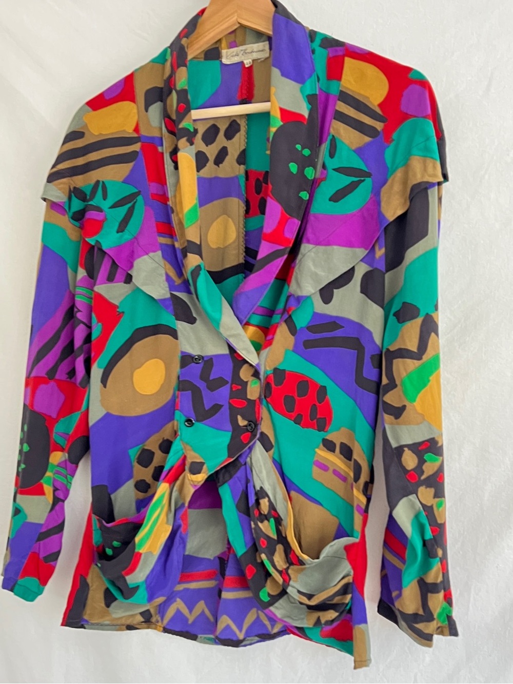 Handmade Silk Avant Garde Draped Pocket Blouse Abstract Art Italian 70s IT44
